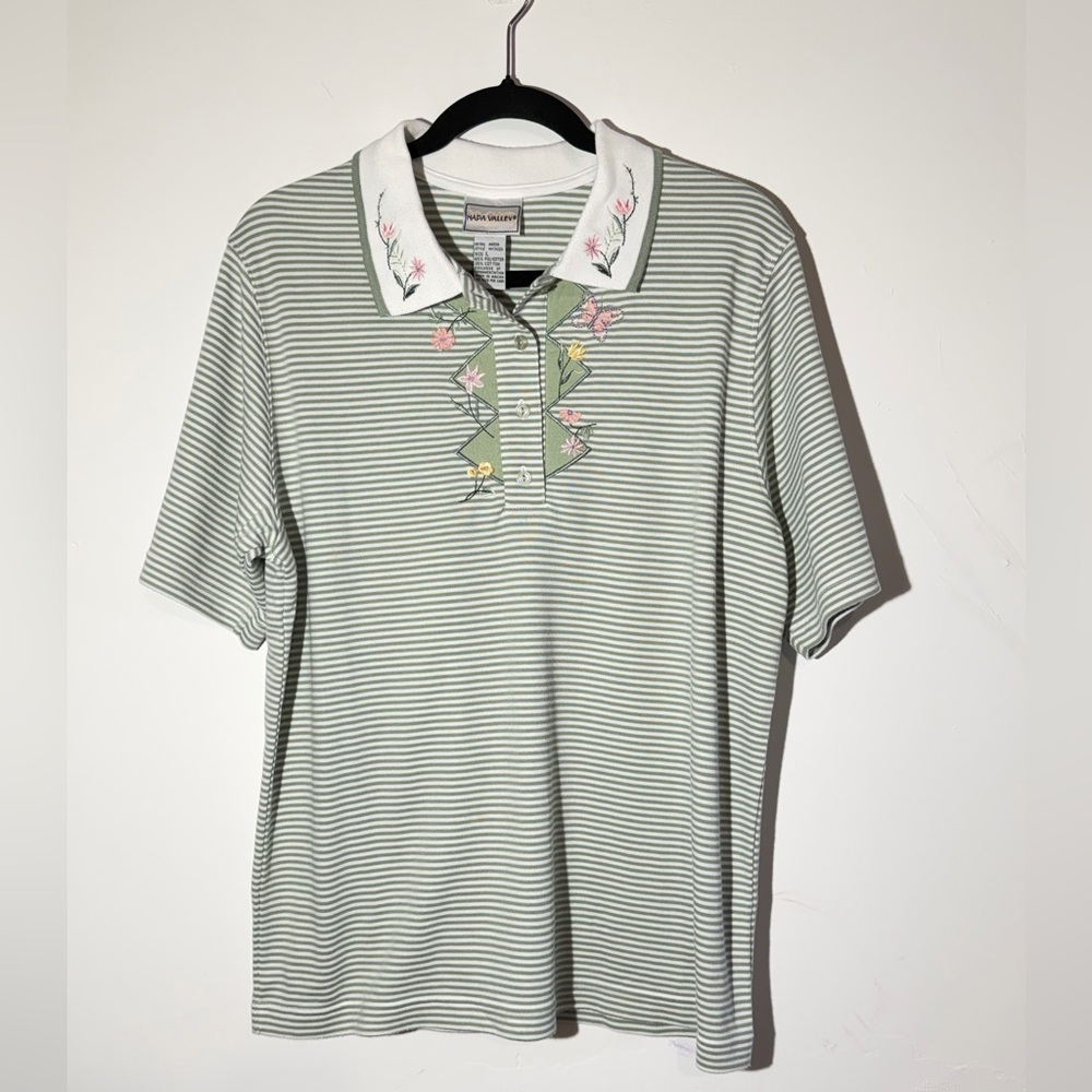 Vintage Napa Valley Womens Polo Shirt L Striped Embroidered Grabdmacore 90s
